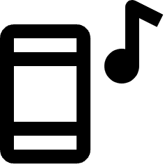 Clean line icon of a rounded phone with three horizontal openings and a musical note. Used for music apps and playback.