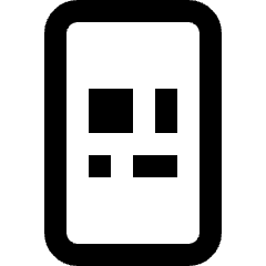 Clean line icon of rounded smartphone outline with four interface blocks. Used for mobile apps, UI layouts.