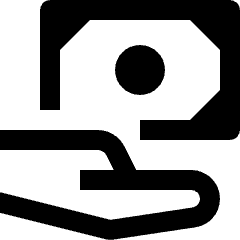Clean line icon of a hand offering a banknote. Used for money sharing, giving cash, donations, and payments.
