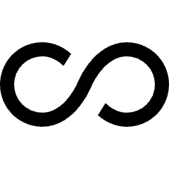 Clean line icon of a thick sideways loop with two open ends. Used for infinity, repetition, and continuous processes.