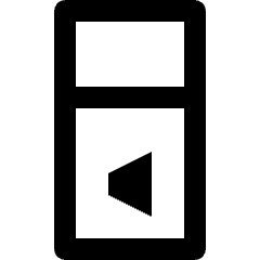 Clean line icon of a rounded panel with two sections and a speaker cone. Used for sound settings and audio controls.