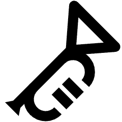 Clean line icon of a diagonal trumpet with a flared bell and two valves. Used for music, brass, and audio apps.