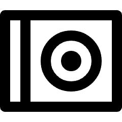 Minimal line icon of a rounded disc case with a left spine. Used for CDs, DVDs, media storage, and packaging.