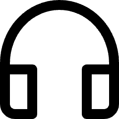 Clean line icon of headphones with an arched band and two ear cups. Used for audio, music, calls, and sound settings.
