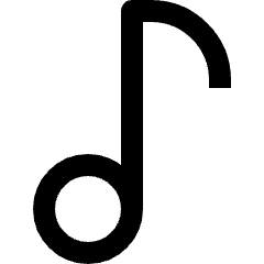 Clean line icon of a musical note with a round head, vertical stem, and curved flag. Used for music, playlists, and audio.