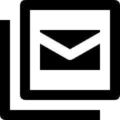 Clean, line icon of an envelope inside overlapping rounded squares. Used for paginated mail views and email filtering.