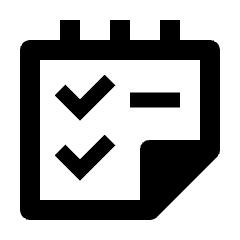 Clean line icon of a checklist document with two checkmarks and a folded corner. Used for tasks, notes, and checklists.