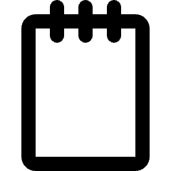 Clean line icon of a blank notebook with a rounded cover and three top binding loops. Used for notes, journals, and documents.