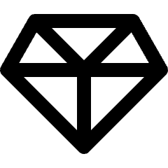 Sharp line icon of a faceted diamond shape with internal triangular divisions. Used for gems, rewards, luxury, and collectibles.