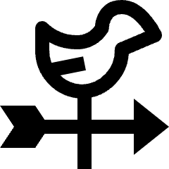 Clean line icon of a curved weather vane above a horizontal arrow. Used for wind direction, weather, and navigation.
