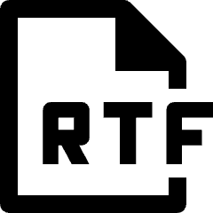 Clean line icon of a document with a folded corner and RTF letters. Used for rich text format files and document editors.