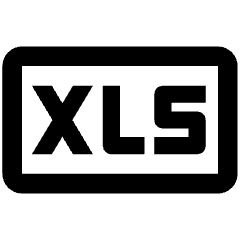 Clean line icon of a rounded rectangle containing XLS letters. Used for spreadsheet files and Excel documents.