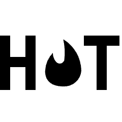Clean line icon of a bold H, flame shape, and T. Used for online shopping promotions and hot deals.