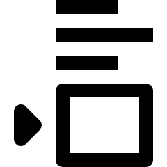 Clean line icon of three text bars above a rounded image frame and right-pointing shape. Used for inserting images below text.