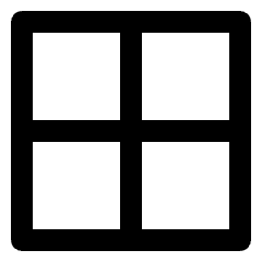 Clean line icon of a rounded square divided into four square modules. Used for grid layouts, dashboards, and app menus.