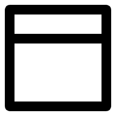 Clean line icon of a rounded rectangle split into two horizontal sections. Used for page layouts, UI panels.