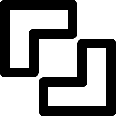 Clean line icon of two overlapping rounded squares. Used for pathfinder exclude and shape subtraction.