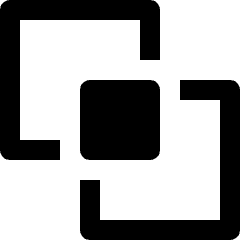 Clean line icon of two overlapping rounded square outlines with a dark shared center. Used for vector path intersection tools.