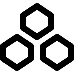 Clean line icon of three hexagonal cells in a honeycomb cluster. Used for honey products, bees, and nature interfaces.