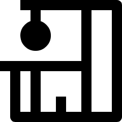 Clean line icon of a cat tower with platforms, posts, and a circular opening. Used for pet shops and cat furniture.