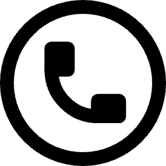 Clean line icon of a phone handset inside a circle. Used for calls, contact buttons, and support.