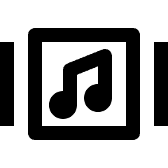 Clean line icon of a musical note inside a rounded square with side bars. Used for playlists, music, and audio controls.