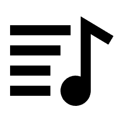 Clean line icon of four horizontal bars beside a musical note. Used for playlists, music libraries, and audio navigation.