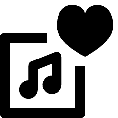 Clean line icon of a playlist window with a music note and heart. Used for favorite playlists and music apps.