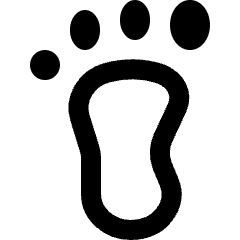 Clean line icon of a footprint with four toe ovals above sole outline. Used for police tracking and forensic records.