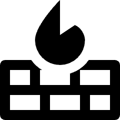 Clean line icon of a flame above a brick wall. Used for firewalls, network security, and protection settings.