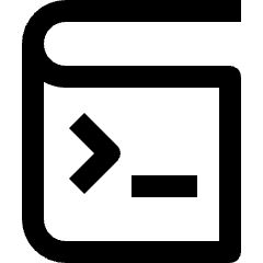 Clean line icon of a rounded coding page with a command prompt symbol. Used for programming books and coding tutorials.