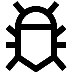 Clean line icon of a bug with a rounded shell, six legs, and two antennae. Used for debugging and developer tools.