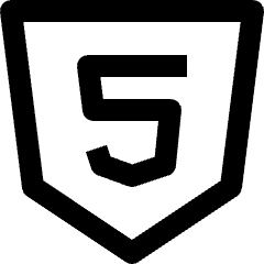 Clean line icon of an HTML5 shield with a stylized number five. Used for HTML, web development, and coding interfaces.