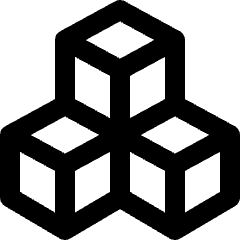 Clean line icon of three connected isometric cubes. Used for programming modules, components, and code architecture.