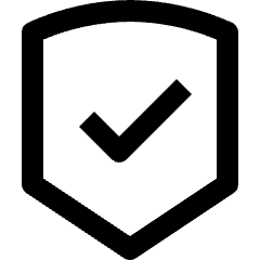 Clean line icon of a shield outline with a check mark. Used for security, verification, protection, and safe account states.