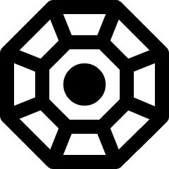 Clean line icon of a central circle within an octagonal frame with eight openings. Used for feng shui, protection, and decor.