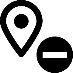Clean line icon of a map pin with a minus badge. Used for removing locations, map markers, and places.