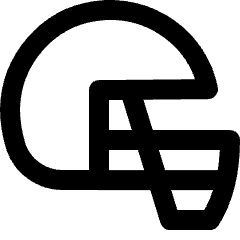 Clean line icon of an American football helmet with a faceguard. Used for football, sports, teams, and game menus.