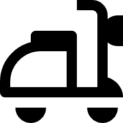 Clean line icon of a motor scooter with two wheels, seat, and handlebar. Used for scooters, transport, rentals, and travel apps.