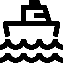 Clean line icon of a cruise ship sailing on layered waves. Used for cruises, travel, and sea transport.