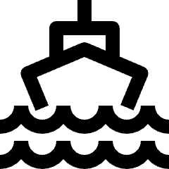 Clean line icon of a cruiser ship sailing on waves. Used for cruises, sea travel, and marine transport.