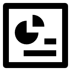 Minimal line icon of a dashboard screen with a pie chart and two bars. Used for analytics dashboards and data displays.