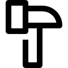 Clean line icon of a hammer with a broad head and vertical handle. Used for tools, repairs, and construction.