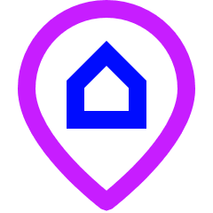 Location Pin Building Home Icon from Sharp Neon Set