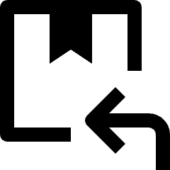 Clean line icon of a shipping box with an angled return arrow. Used for package returns and shipment services.