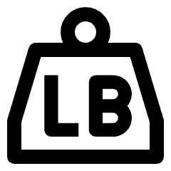 Clean line icon of a shipping tag labeled LB with a top ring. Used for package weights and shipping labels.