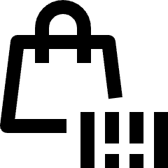 Clean line icon of a shopping bag with handles and a barcode. Used for checkout, retail, and inventory interfaces.