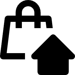 Clean line icon of a shopping bag with a house overlay. Used for home shopping, retail, and delivery apps.
