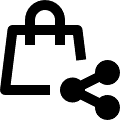 Clean line icon of a shopping bag with a share symbol. Used for shared shopping and product links.