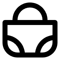 Clean line icon of a handled shopping bag. Used for products, shopping carts, retail, and ecommerce.